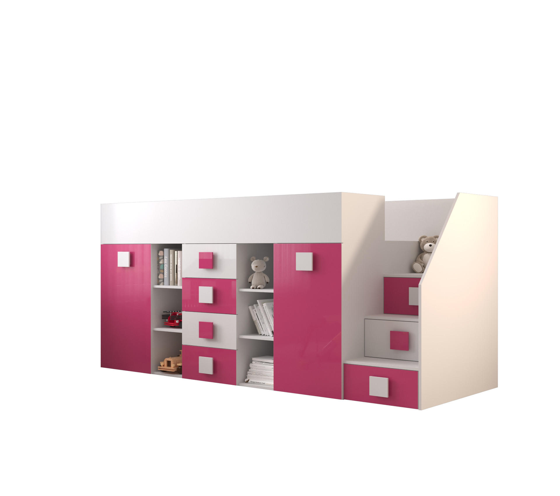 Möbel Kryspol Hochbett Weiß, Pink 90x200 cm