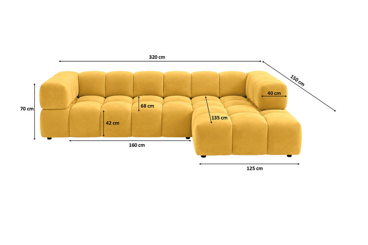ECKSOFA L-Form, Veloursstoff Bluvel, Golden, Rechts, Averro XL - Goldfarben, Holz (320/150cm) - Kaiser Möbel