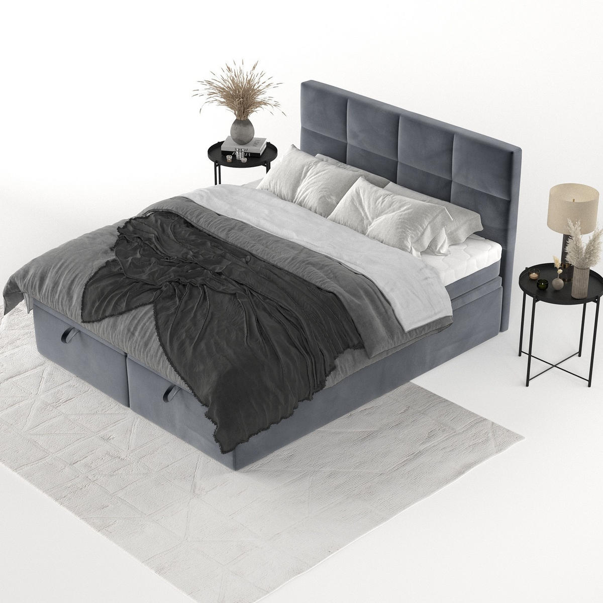 BOXBETT Tessa 160/200 cm Dunkelgrau im Kronos Stoff - Dunkelgrau/Schwarz, Holz/Holzwerkstoff (160/200cm) - AltaBeds