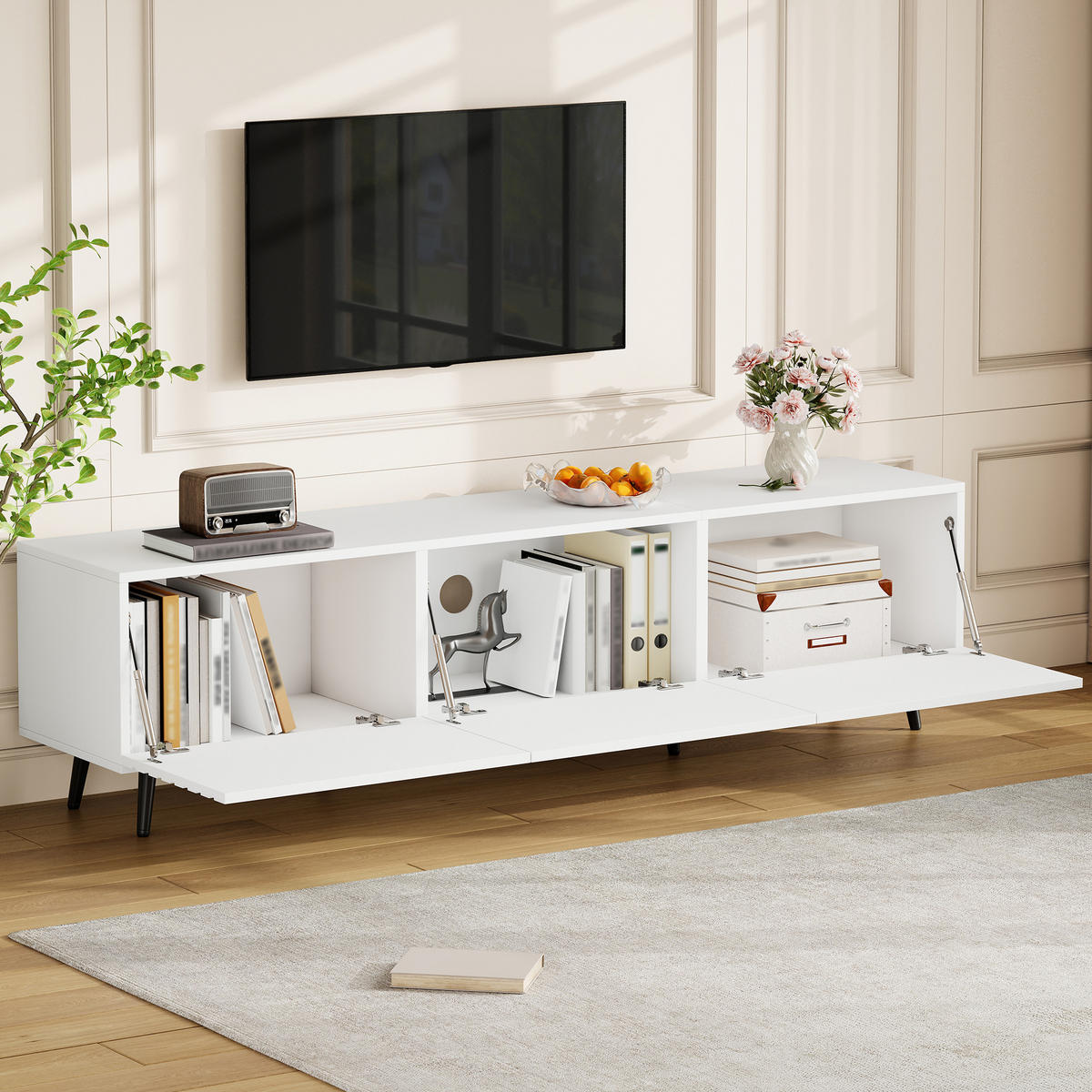 TV-LOWBOARD 180x40x48 cm Weiß MDF 3 Türen Stauraum - Weiß, Holzwerkstoff (40/48/180cm) - FLIEKS