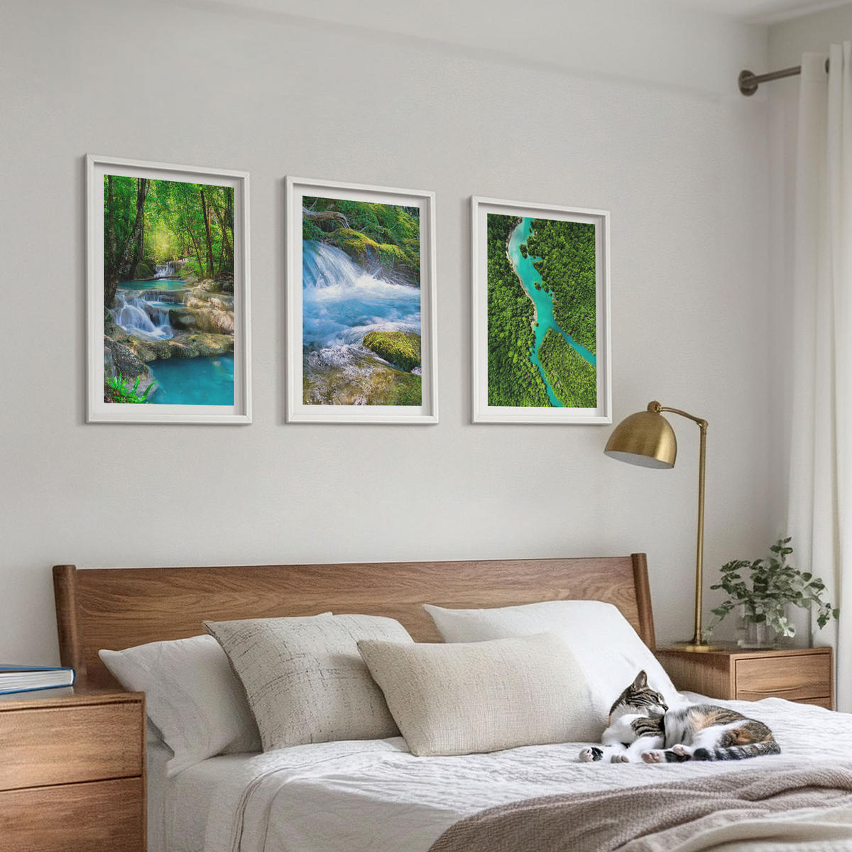 WANDBILDER 3er-Set - 40x60 cm Weißer Rahmen - Grüne Wälder, kristallklares Wasser - Weiß, Kunststoff (40/60cm) - ArtPrintCave
