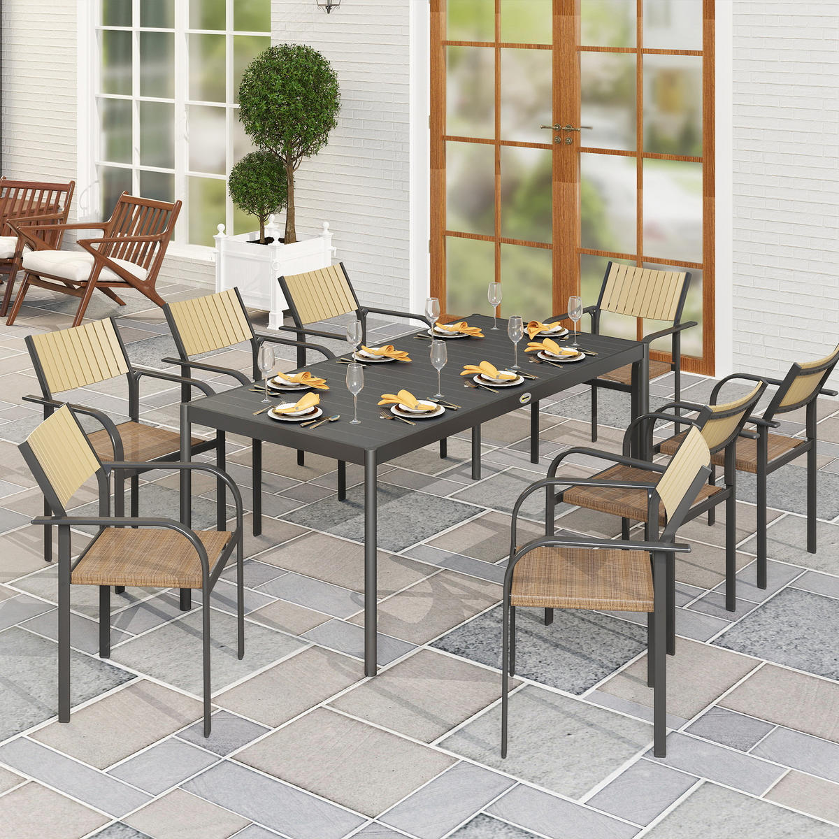 GARTENTISCH DE-14148 rechteckig 186x90 cm, für 8 Personen Dunkelgrau - Dunkelgrau, Metall (186/90/74cm) - ComfortXL