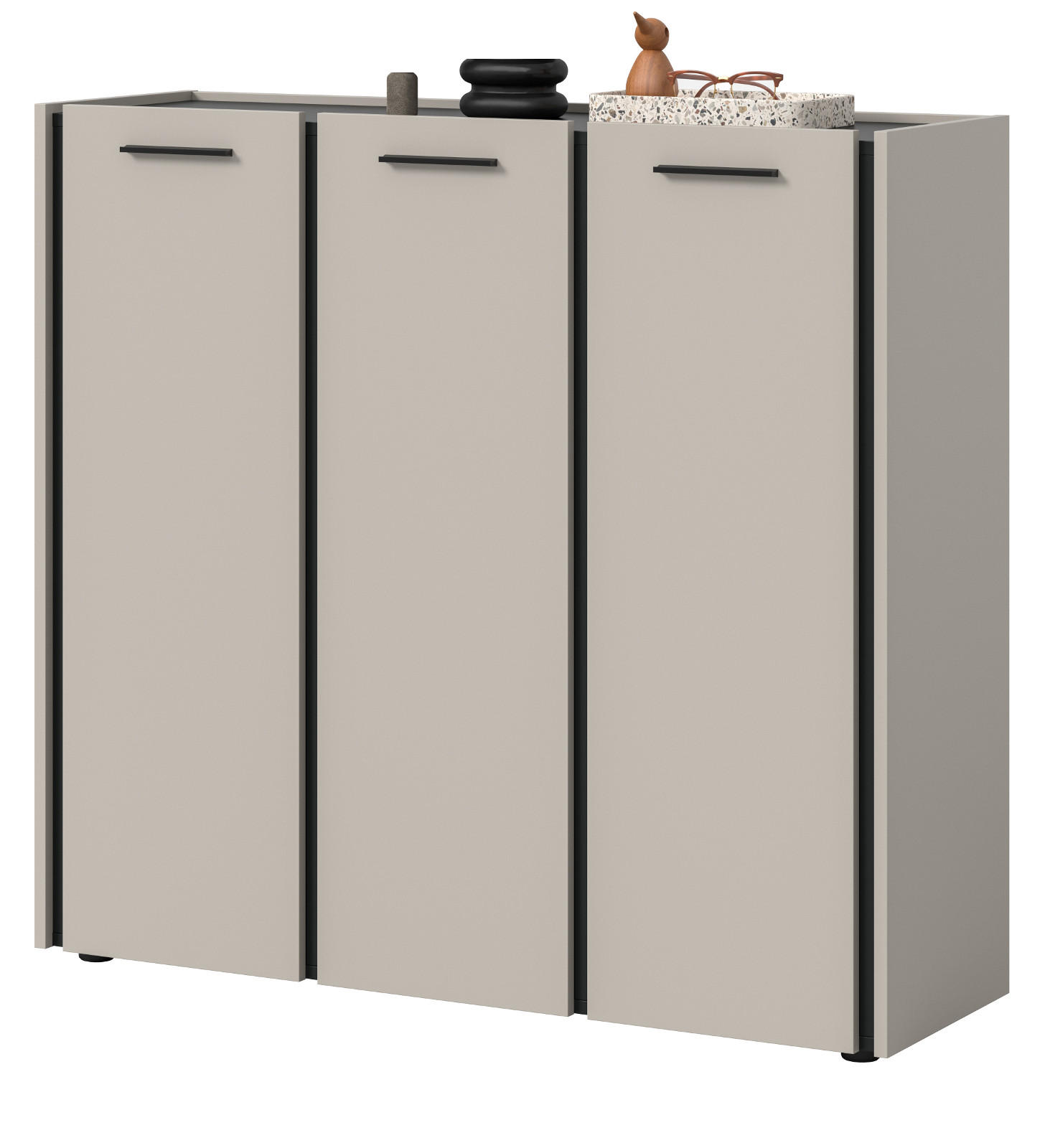 SCHUHSCHRANK Kaschmir 113 x 106 cm, Flurkommode mit Soft-Close - Kaschmir/Schwarz, Holzwerkstoff/Kunststoff (113/106/37cm) - Inn.Furn