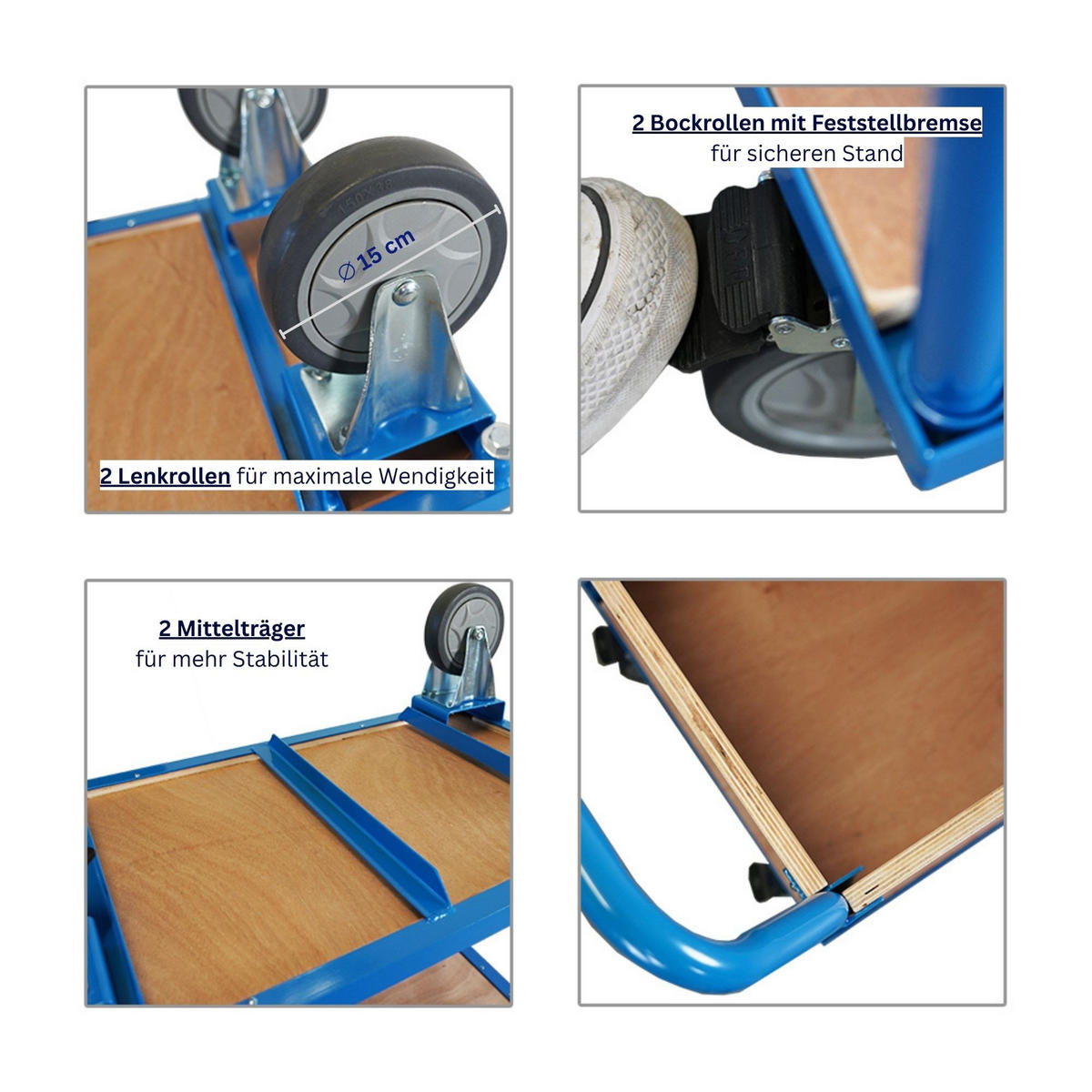 TRANSPORTWAGEN mit abnehmbaren Holzwänden 102x113x60cm Traglast 400kg Lichtblau - Blau, Metall (60/113/102cm) - PROREGAL