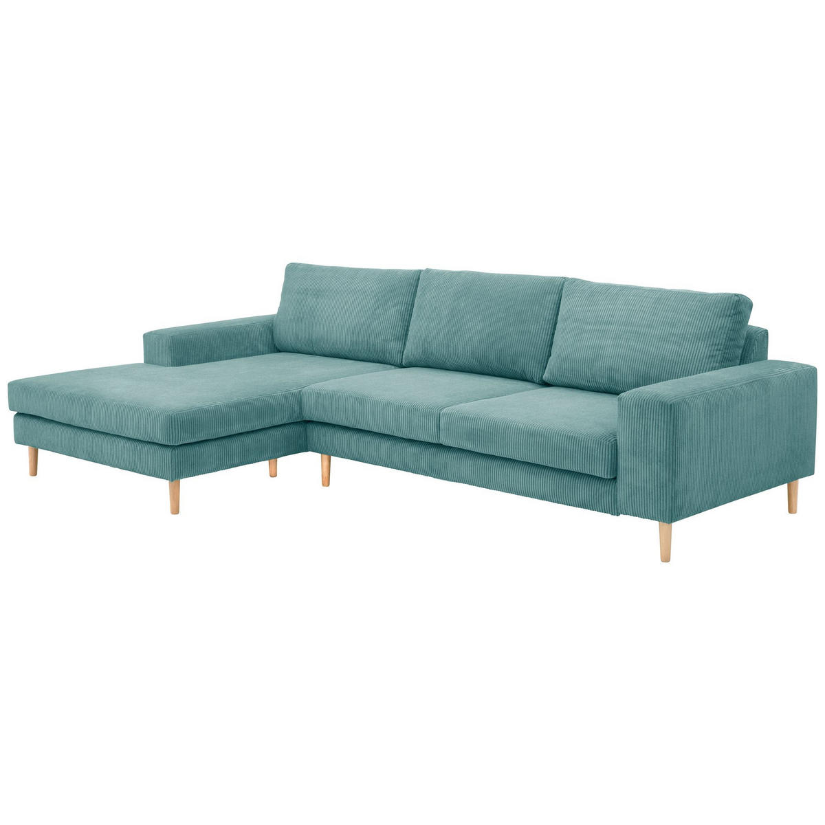 SOFA mit Longchair links Kaylynn Cordstoff eisblau - Pastellblau, Kunststoff (175/294cm) - 58aufmkessel