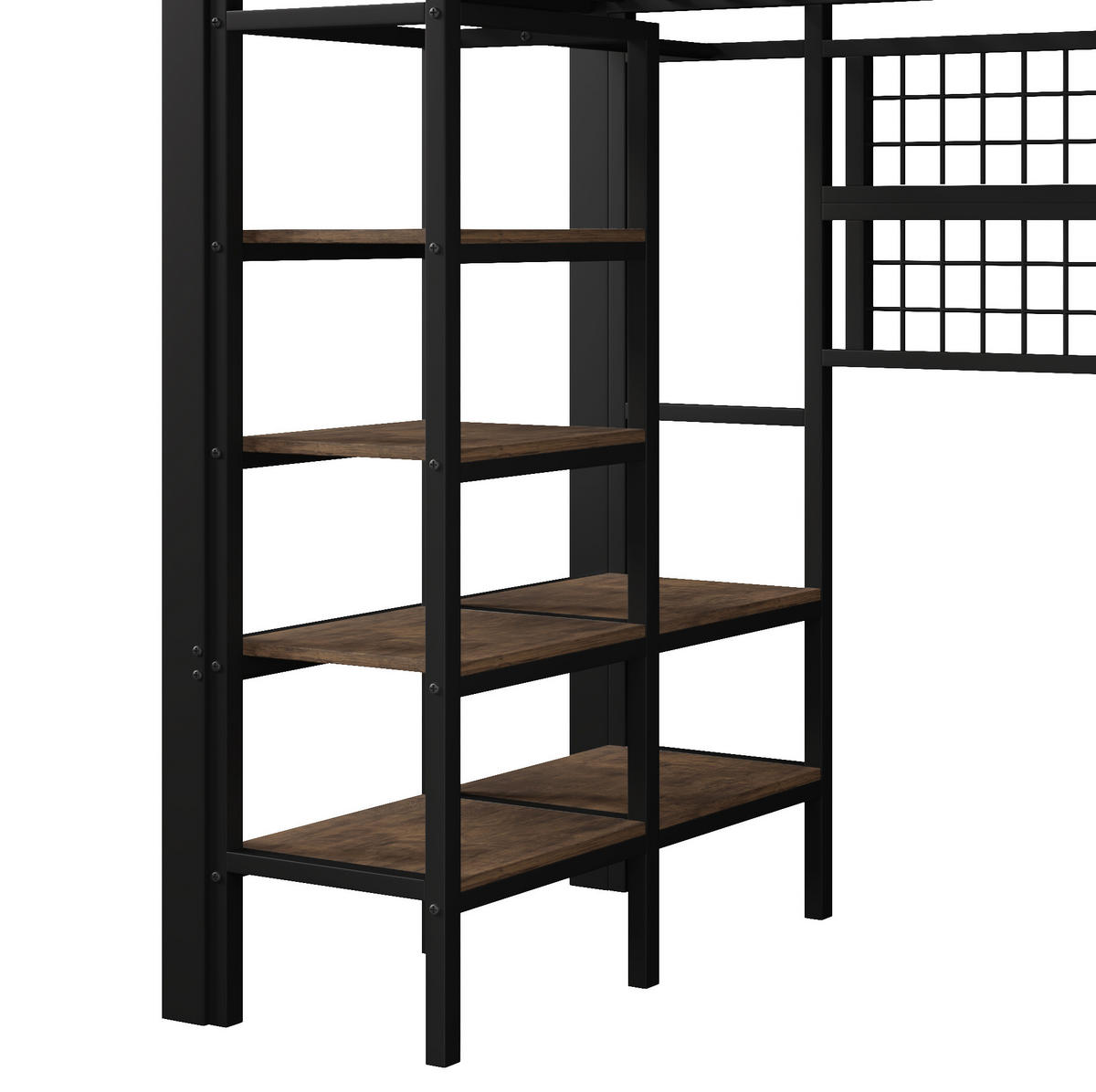 HOCHBETT aus Metall und MDF 90x200 cm Schwarz mit LED-Lichtleiste, Ablagefach und Hängenetz - Schwarz, Metall (90/200cm) - IVMEU