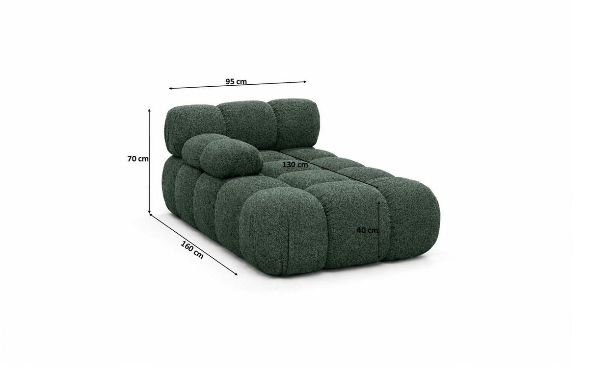 CHAISELONGUE Modular, Bouclé-Stoff Abriamo, Dunkelgrün, Links, Selia - Dunkelgrün, Holz (95/70/160cm) - Kaiser Möbel