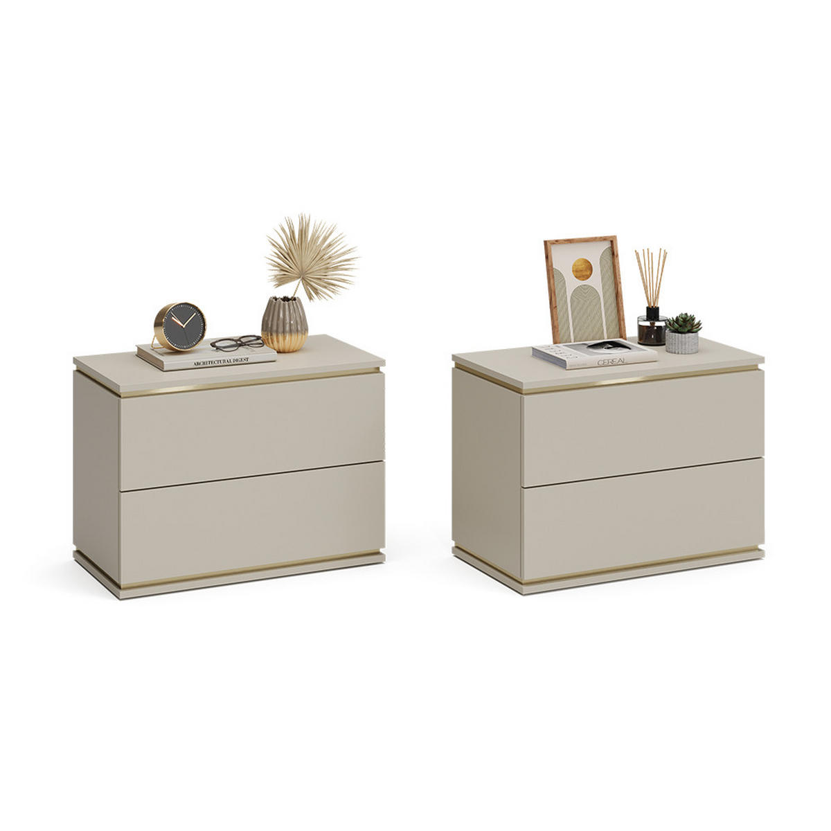 NACHTTISCH Linette Cashmere 2er Set - Kaschmir/Goldfarben, Holzwerkstoff (66/48.6/36cm) - Vicco