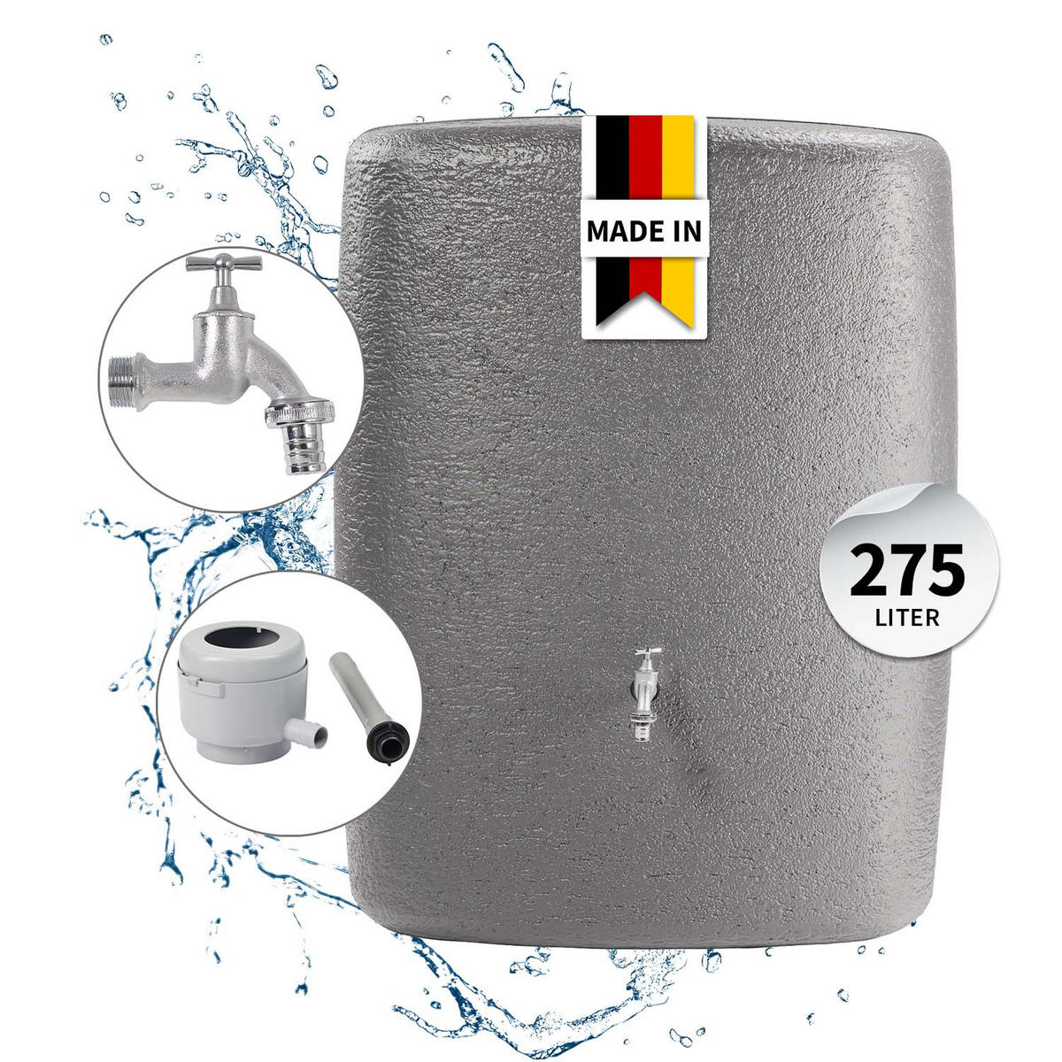 WANDTANK Komplett-Set 275 L graphite grey inkl. Chrom-Auslaufhahn und Fallrohranschluss - Grau, Kunststoff (40/105/80cm) - GARANTIA