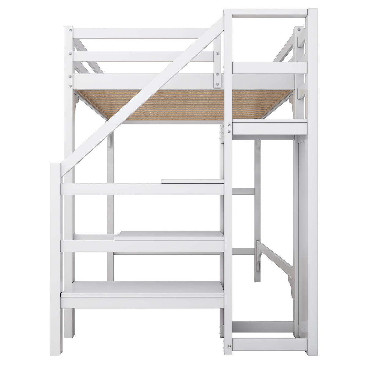 HOCHBETT 140/200 cm Weiß mit Kleiderschrank und Stufentreppe - Weiß, Holz (140/200cm) - OKWISH
