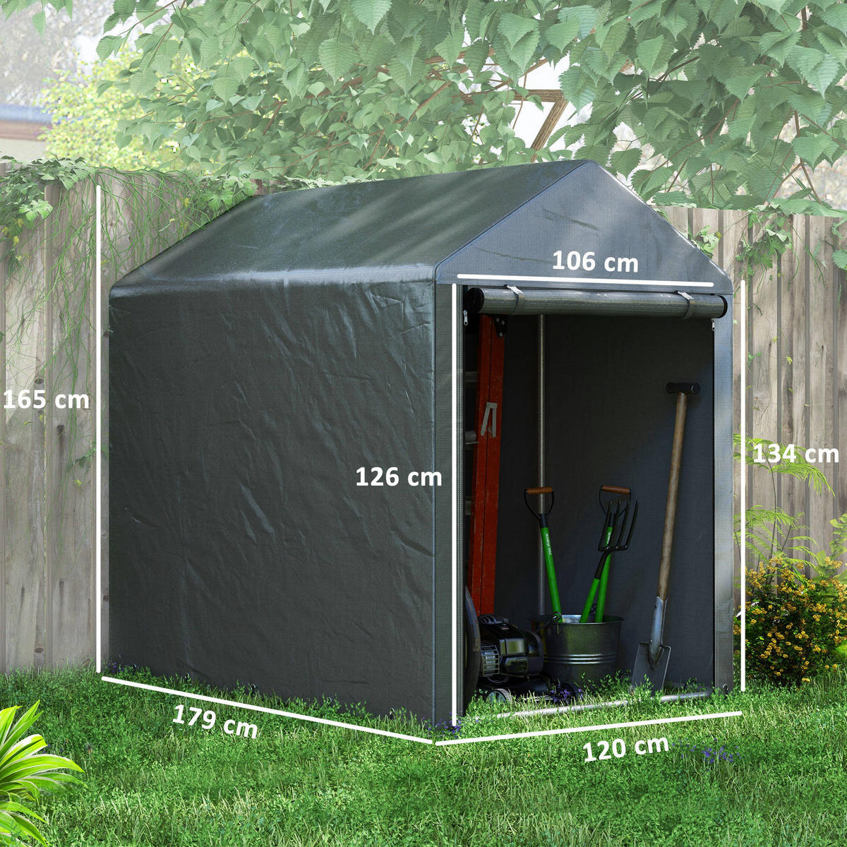 GARAGENZELT, 1,2 x 1,79 x 1,65 m, mit UV-Schutz, Reißverschlusstür, Dunkelgrau - Dunkelgrau, Kunststoff/Metall (179/165/120cm) - Outsunny