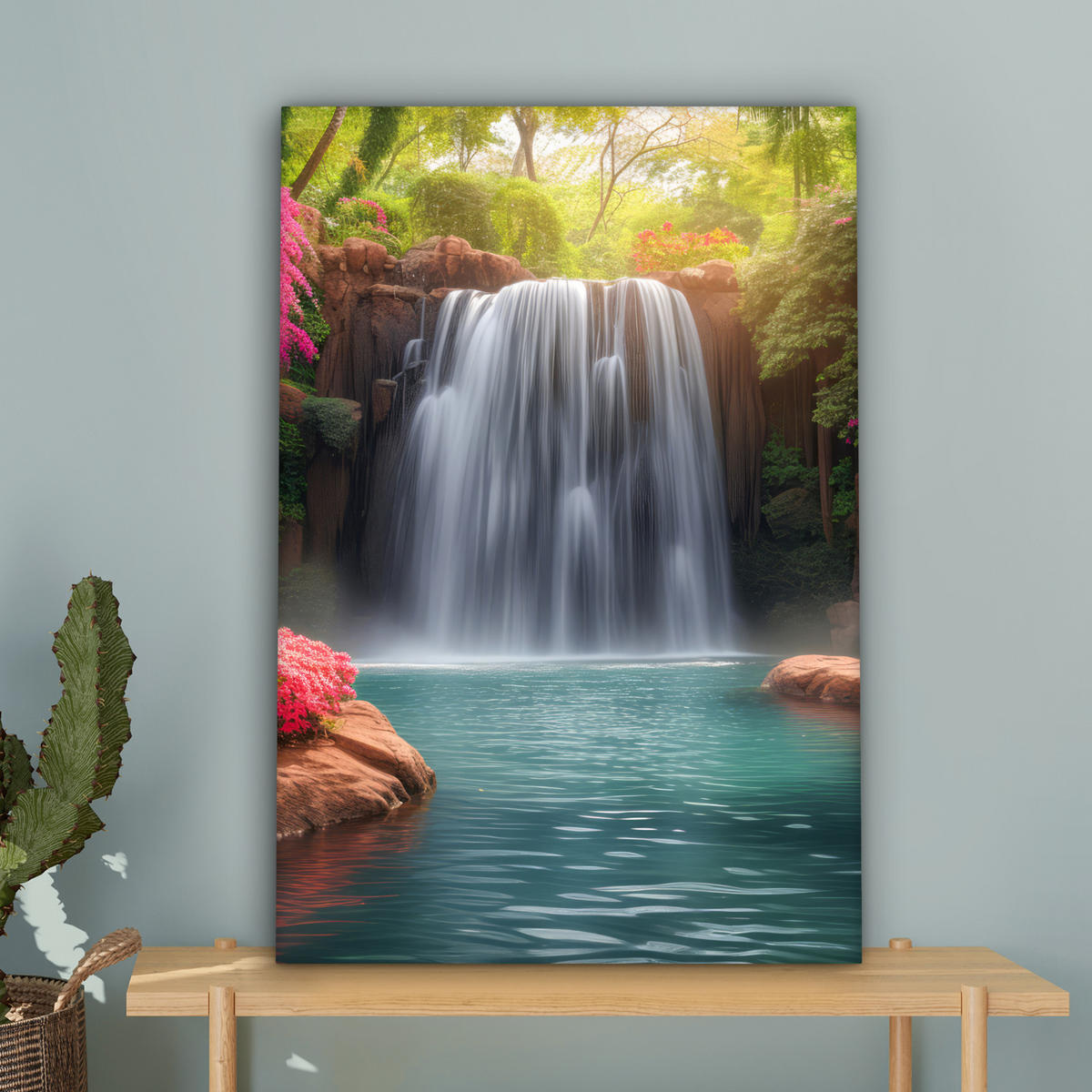 LEINWANDBILD Wasserfall - Natur - Pflanzen - Dschungel - Wasser Wanddeko 40x60 cm - Grün, Textil (40/60cm) - MuchoWow