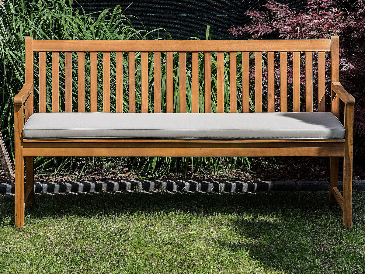 GARTENBANK zertifiziertes Holz hellbraun Auflage taupe 160 cm Vivara - Taupe/Hellbraun, Holz (160/88/61cm) - Beliani