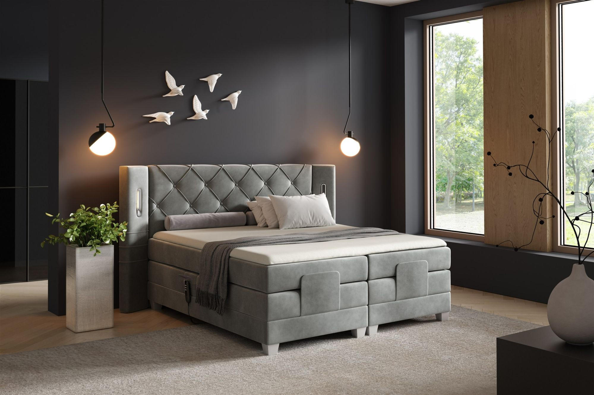 BOXSPRINGBETT Elektrisch Steve - Grau, Holzwerkstoff/Textil (120/200cm) - Fun Möbel