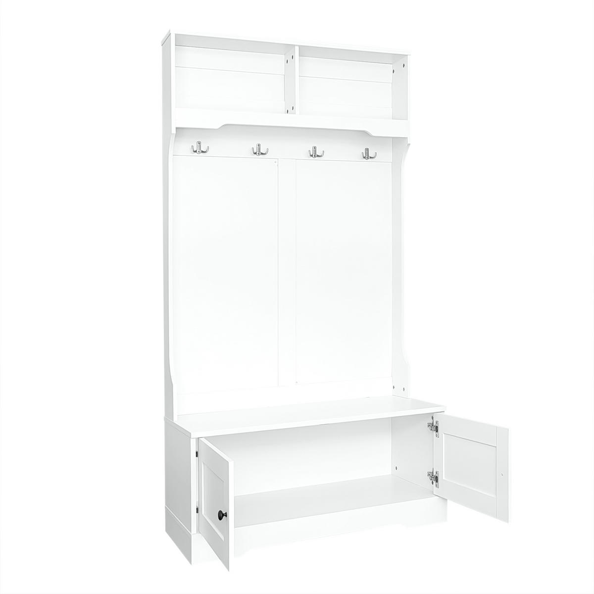 DIELENGARDEROBE 101,5/47/183 cm mit 4 Haken und Sitzbank in Weiß - Weiß, Holzwerkstoff (101/183/47cm) - BEAOK
