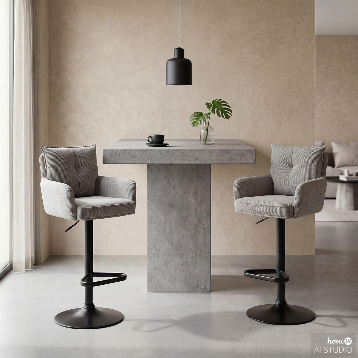 BARSTUHL - 2er-Set - Höhenverstellbar - Cord / Eisen - Hellgrau, Textil/Metall (54/98/58cm) - home24
