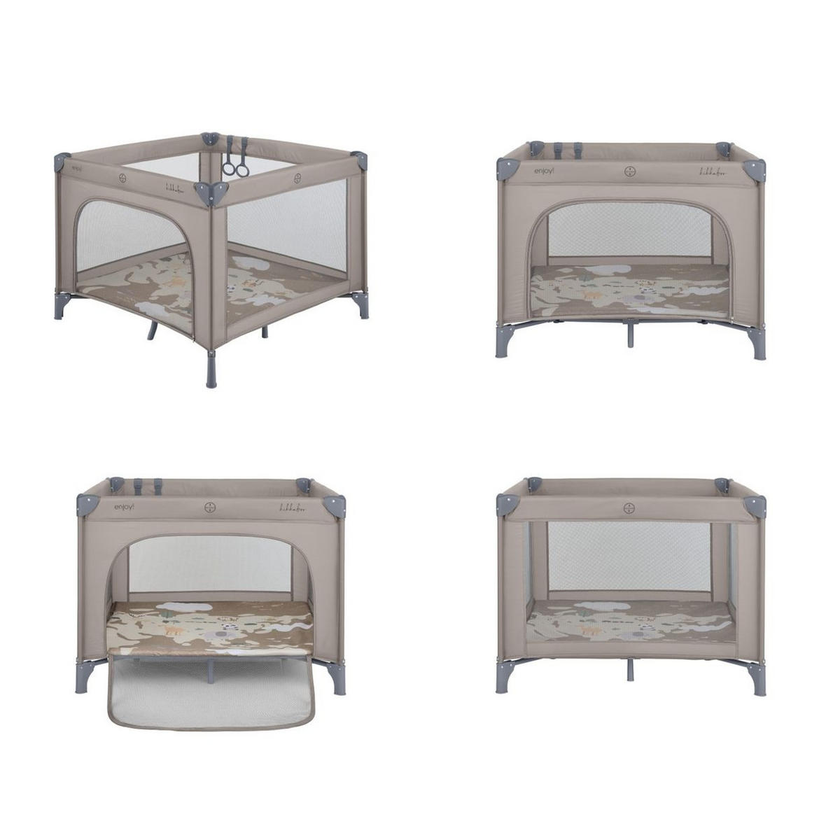 LAUFSTALL Enjoy beige 100 x 100 cm, Reißverschluss, klappbar, Tasche, Babyreisebett - Beige, Metall (100/77/100cm) - Kikka boo