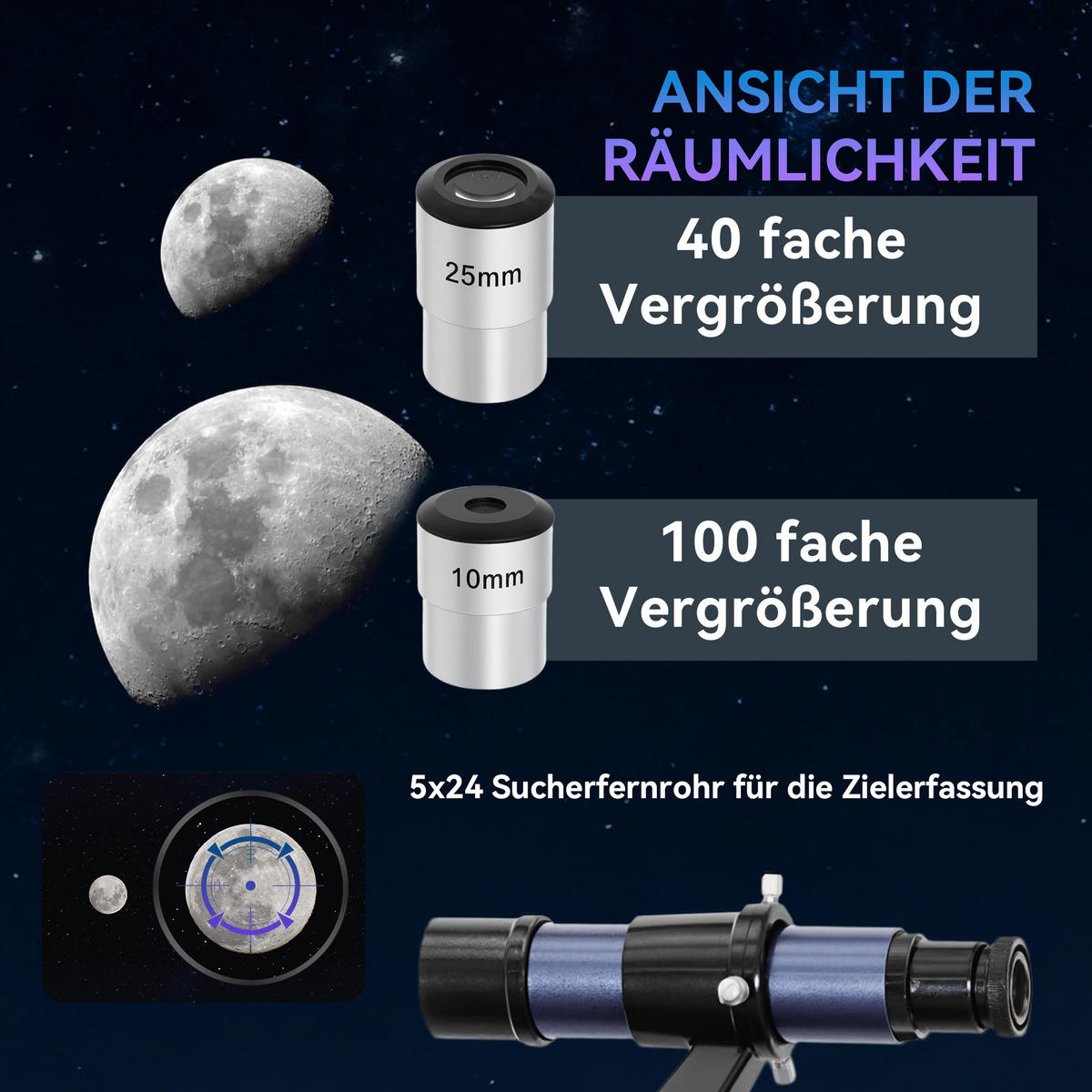 SPIEGELTELESKOP DE-10856 114 mm Objektiv mit 2 Okularen Dunkelblau - Schwarz, Metall (86/86cm) - ComfortXL