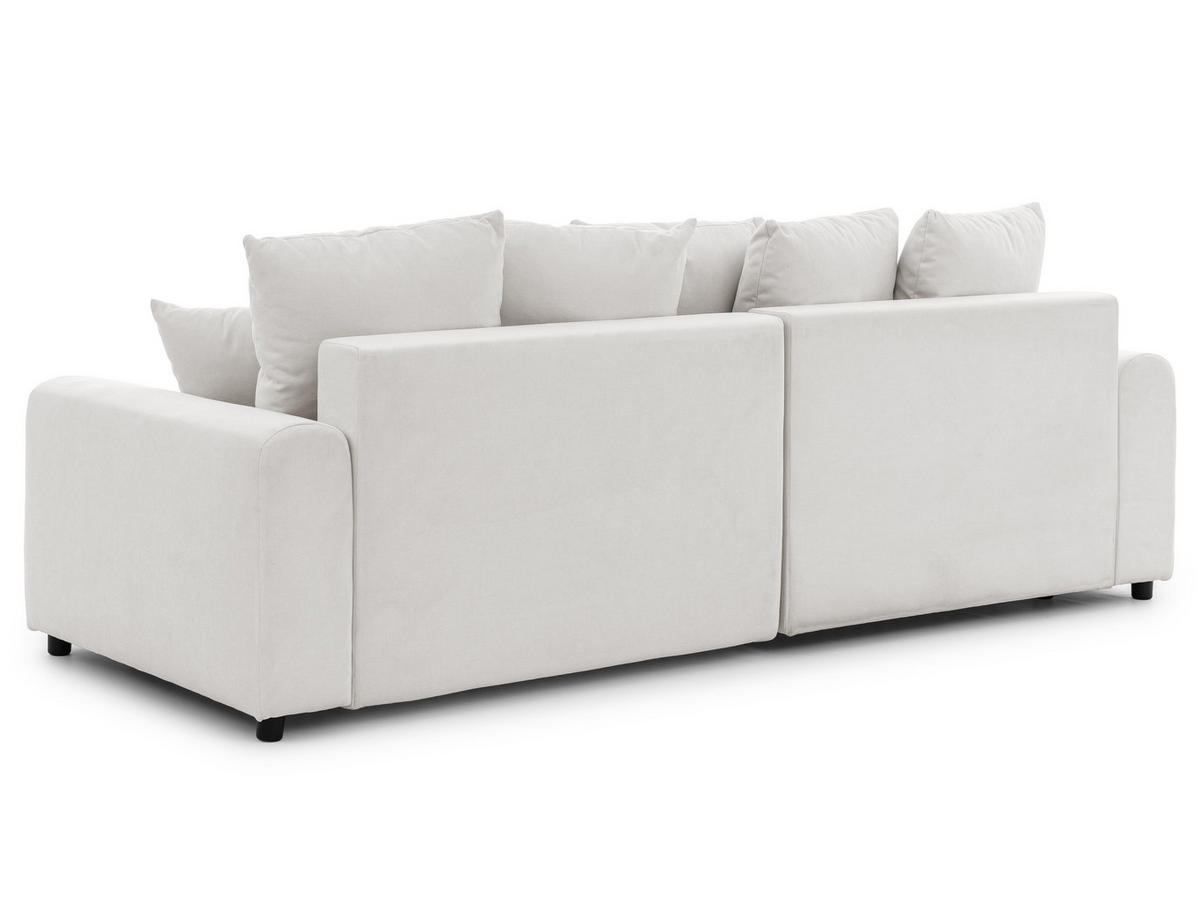 ECKSOFA Calma mit Schlaffunktion und Bettkasten im Bumpy-Design aus weichem Creme Webstoff - Ottomane links - Creme/Schwarz, Holz/Kunststoff (239/140cm) - S-Style