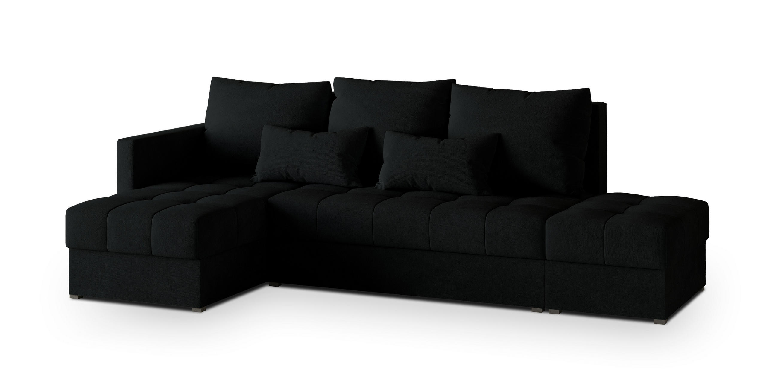 ECKSOFA LUMARI L-S Schwarz Plüsch-Stoff mit Schlaffunktion - Schwarz, Holz (262/143cm) - MASSENO