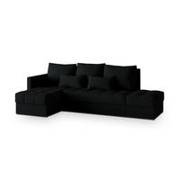ECKSOFA LUMARI L-S Schwarz Plüsch-Stoff mit Schlaffunktion - Schwarz, Holz (262/143cm) - MASSENO