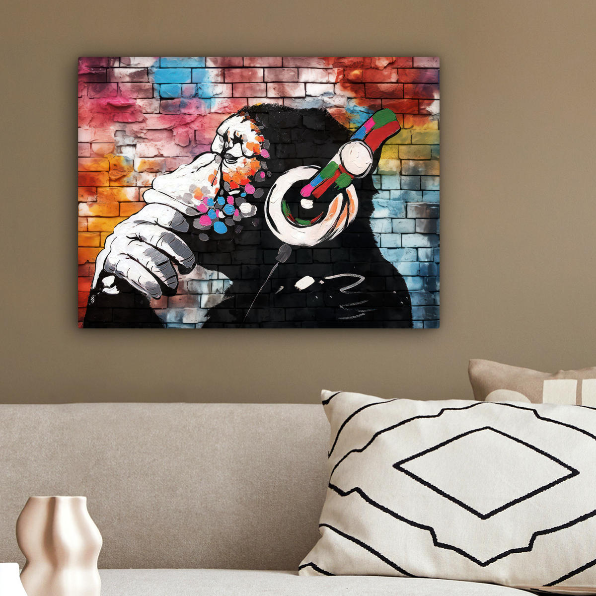 LEINWANDBILD Affe - Graffiti - Musik 40x30 cm - Multicolor, Textil (40/30cm) - MuchoWow