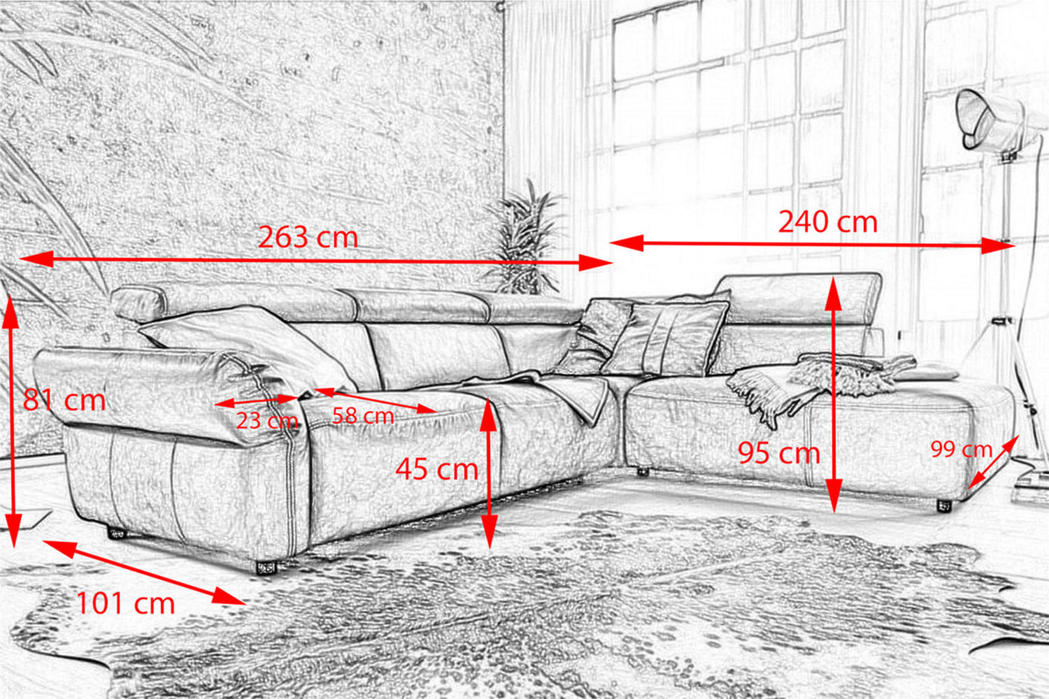 Thumbnail - Kawola Ecksofa, Grau, Leder, 4-Sitzer, Füllung: Schaumstoff, L-Form, 263x240 cm, Wohnzimmer, Sofas & Couches, Wohnlandsc...