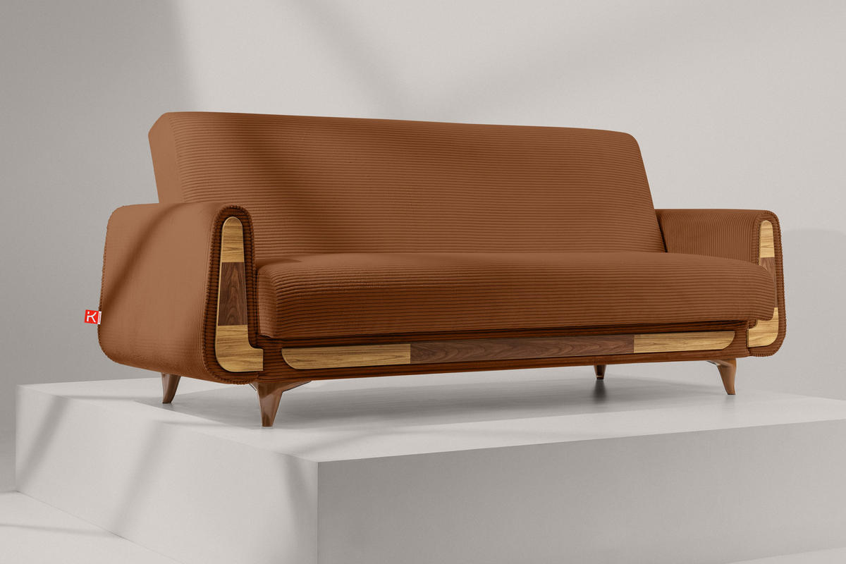 3-SITZER-SCHLAFSOFA GUSTAVO II mit Armlehnen, Orange - Orange, Holz/Holzwerkstoff (230/98/98cm) - KONSIMO®