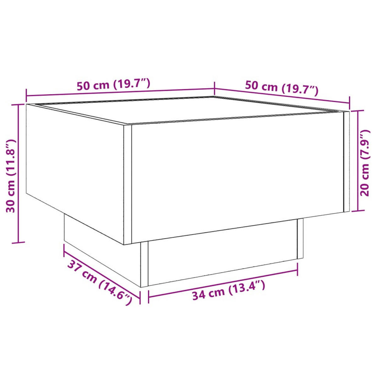 LED-COUCHTISCH Betongrau 50/50/30 Cm Holzwerkstoff - Grau, Holzwerkstoff (50/50/30cm) - vidaXL