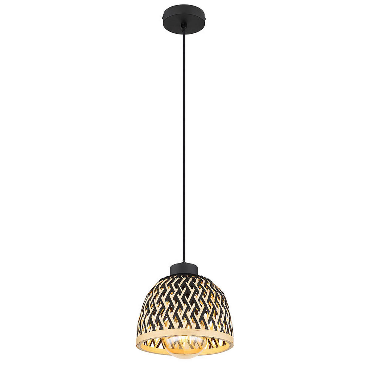 PENDELLEUCHTE Metall Bambus Schwarz-matt - Schwarz, Holz (20/20/120cm) - Globo Lighting