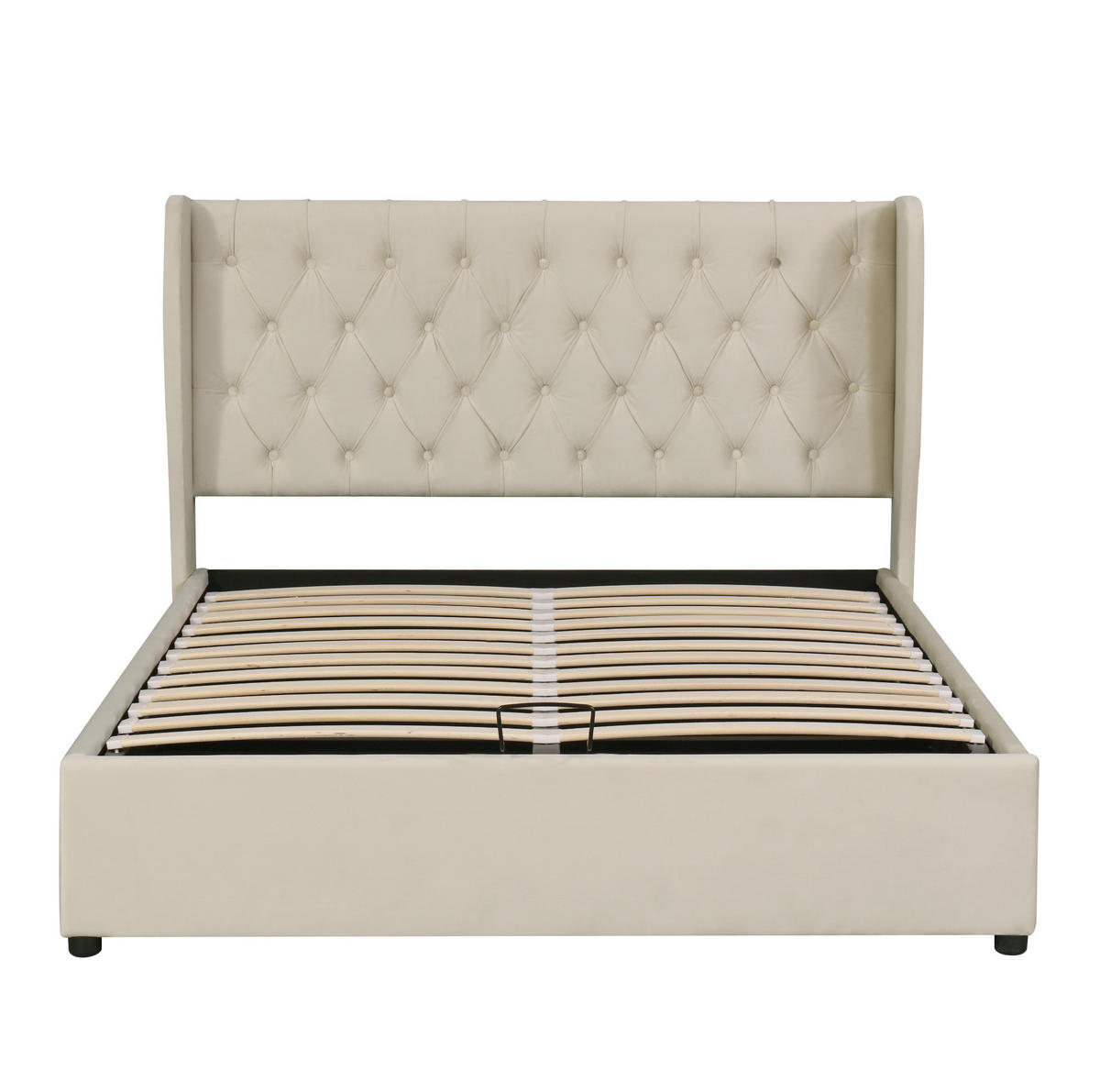 POLSTERBETT aus Samt 140x200 cm in Beige mit Bettkasten & Lattenrost - Beige, Textil (140/200cm) - Modfu