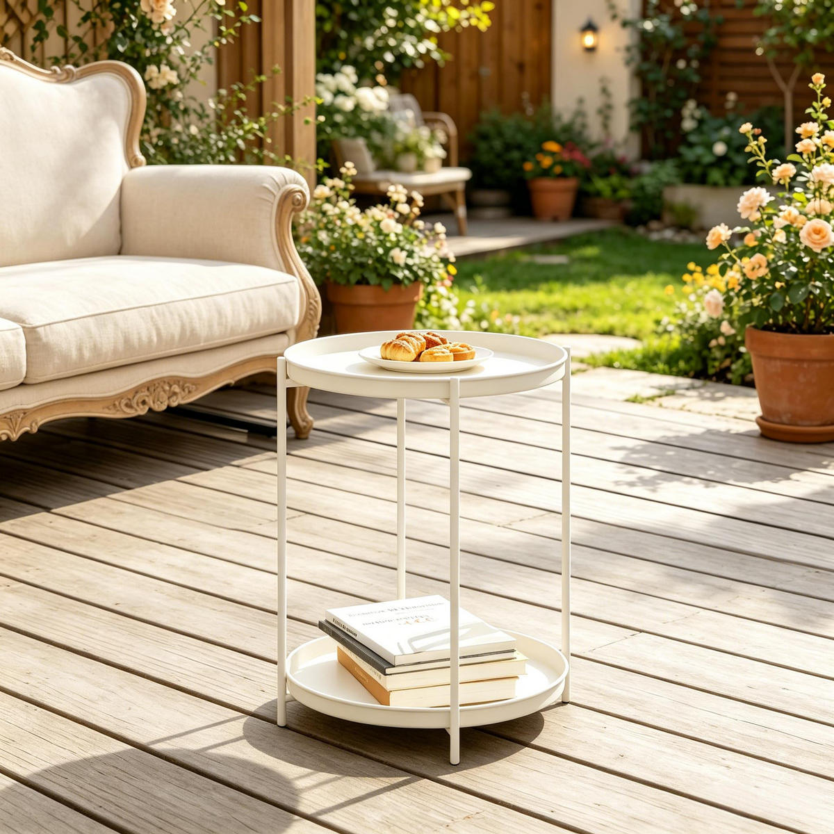BEISTELLTISCH Cream White mit 2 Ablagen 44/44/53 cm - Creme, Metall (44/44/53cm) - PANGIVO