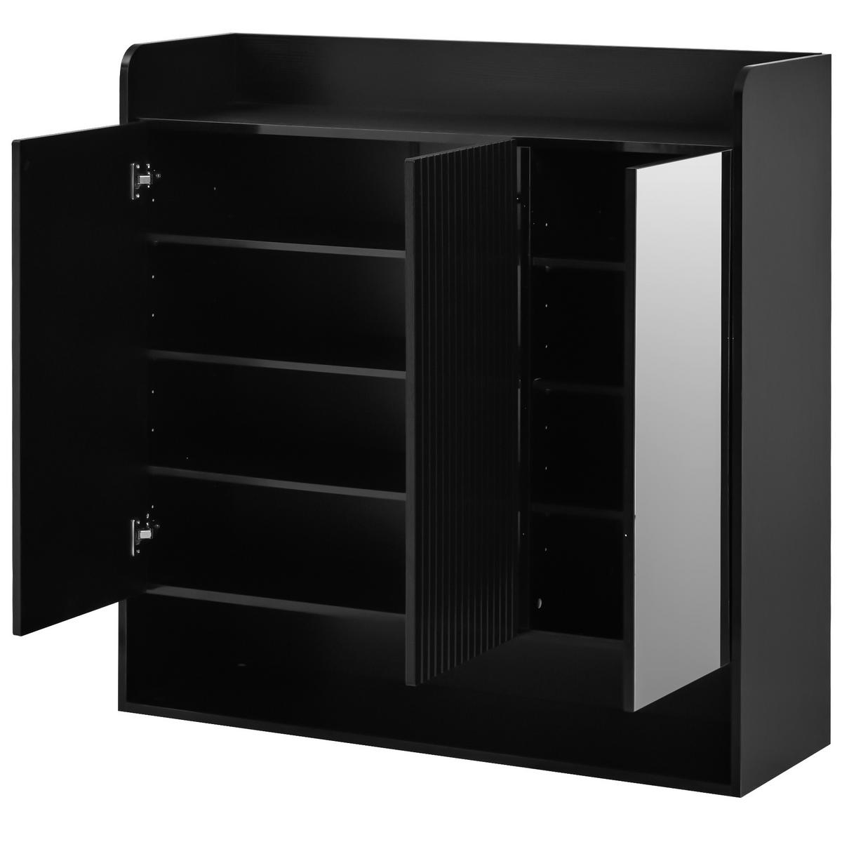 SCHUHSCHRANK Schwarz gestreift Spiegel Mehrstöckig groß Stauraum - Schwarz, Holzwerkstoff (35.5/110/110cm) - FLIEKS