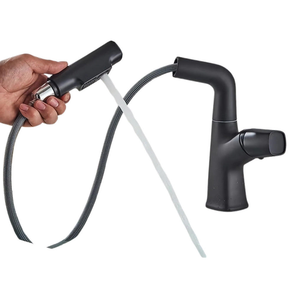 WASCHTISCHARMATUR herausziehbarer Wasserfall-Auslauf, heißes kaltes Wasser, Schwarz - Schwarz, Metall (19/24.5/5cm) - Kaket
