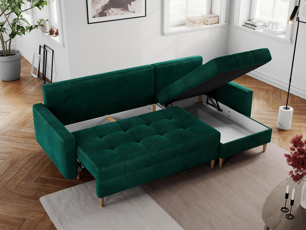 ECKSOFA Colin Velvet Dunkelgrün - Dunkelgrün/Braun, Holz/Textil (220/140cm) - MKS