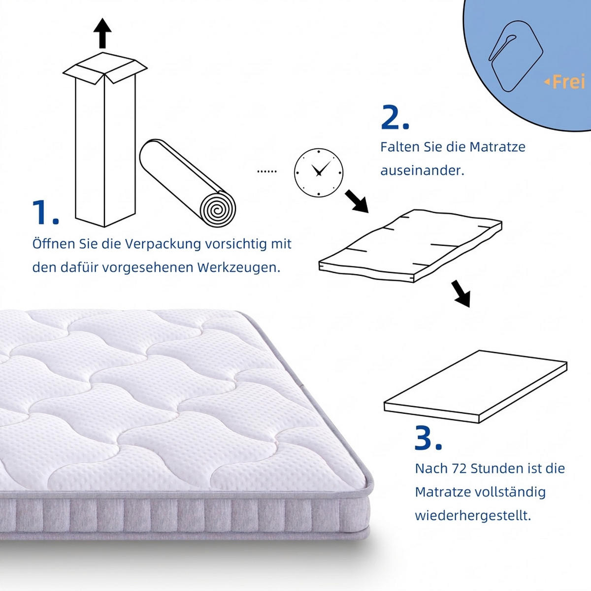 TASCHENFEDERKERNMATRATZE 90/190 cm Weiß, Härte H3 - Weiß, Textil (90/190cm) - Oxeza