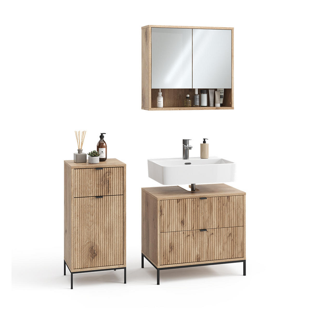 BADMÖBEL-SET Eliza Viking Oak 3 Teile - Eichefarben, Holzwerkstoff (70/63/45.1cm) - Vicco