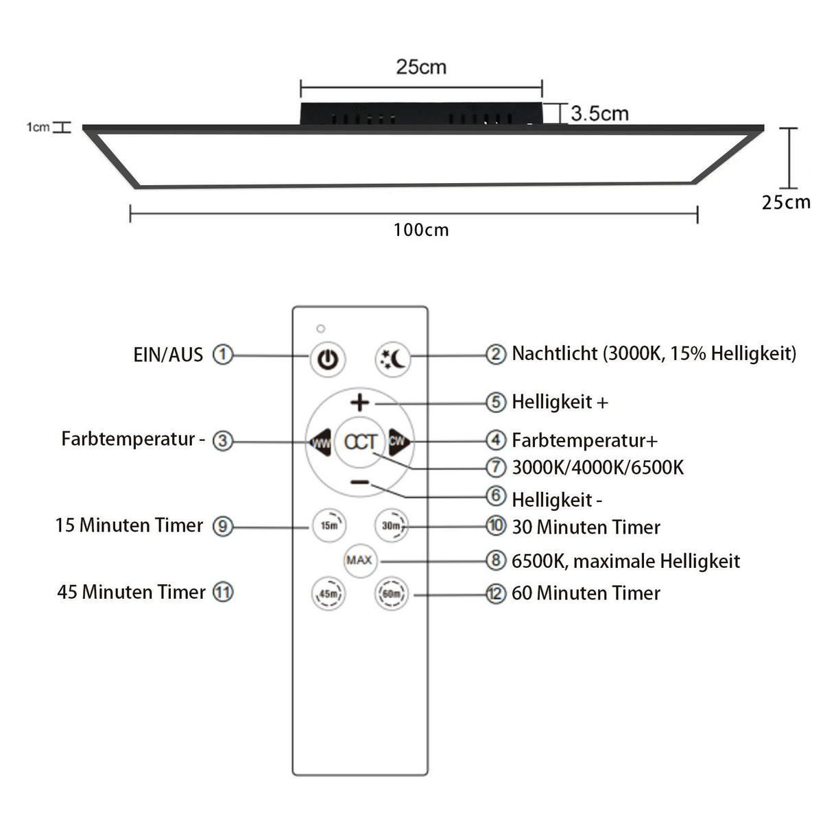 LED-DECKENLEUCHTE Landshut 100/25/4.5 cm - Schwarz, Metall (100/25/4.5cm) - Nettlife