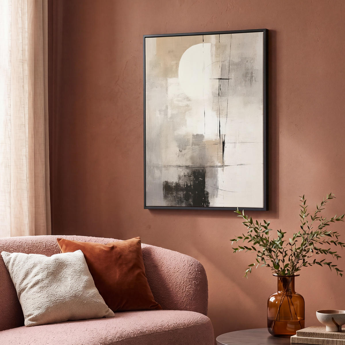 LEINWAND Bilder mit Rahmen - Abstrakt - Kunst - Grau - 70x100 - Hellgrau, Textil (70/100cm) - MuchoWow