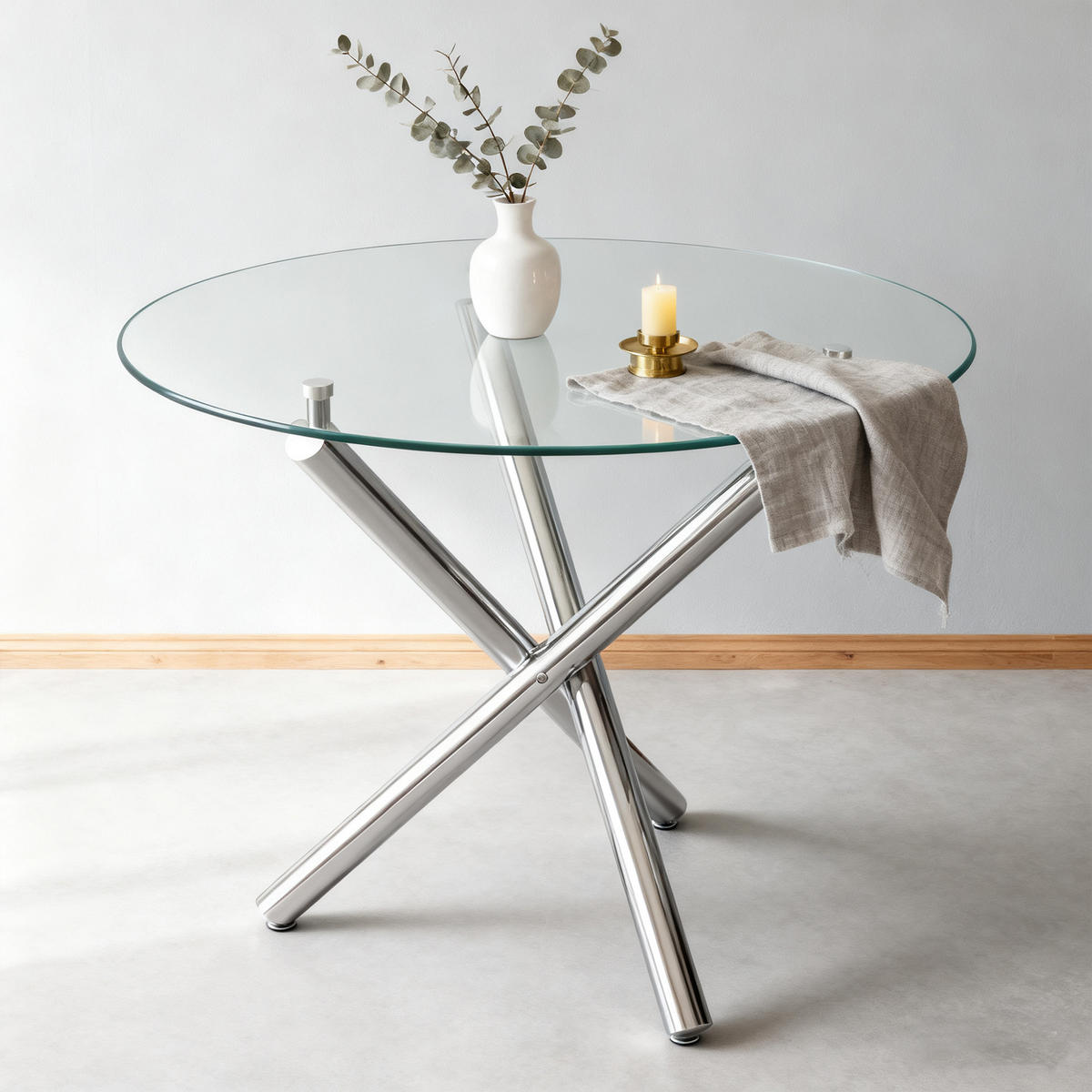 ESSTISCH in Silberfarben Küchentisch mit gehärteter Glasplatte und Metallbeinen, moderner Tisch, B80/T80/H76cm - Silberfarben, Glas/Metall (80/80/76cm) - STILVORA