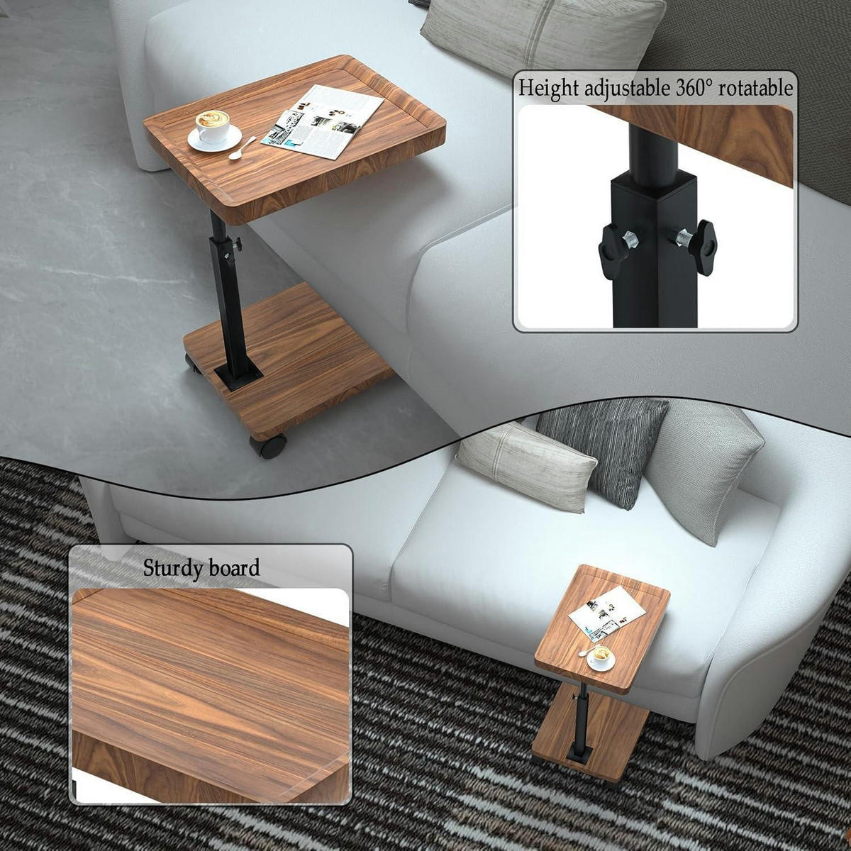 BEISTELLTISCH mit Rollen Nussbaum 45-80 cm - Braun, Holzwerkstoff (40/30/45cm)