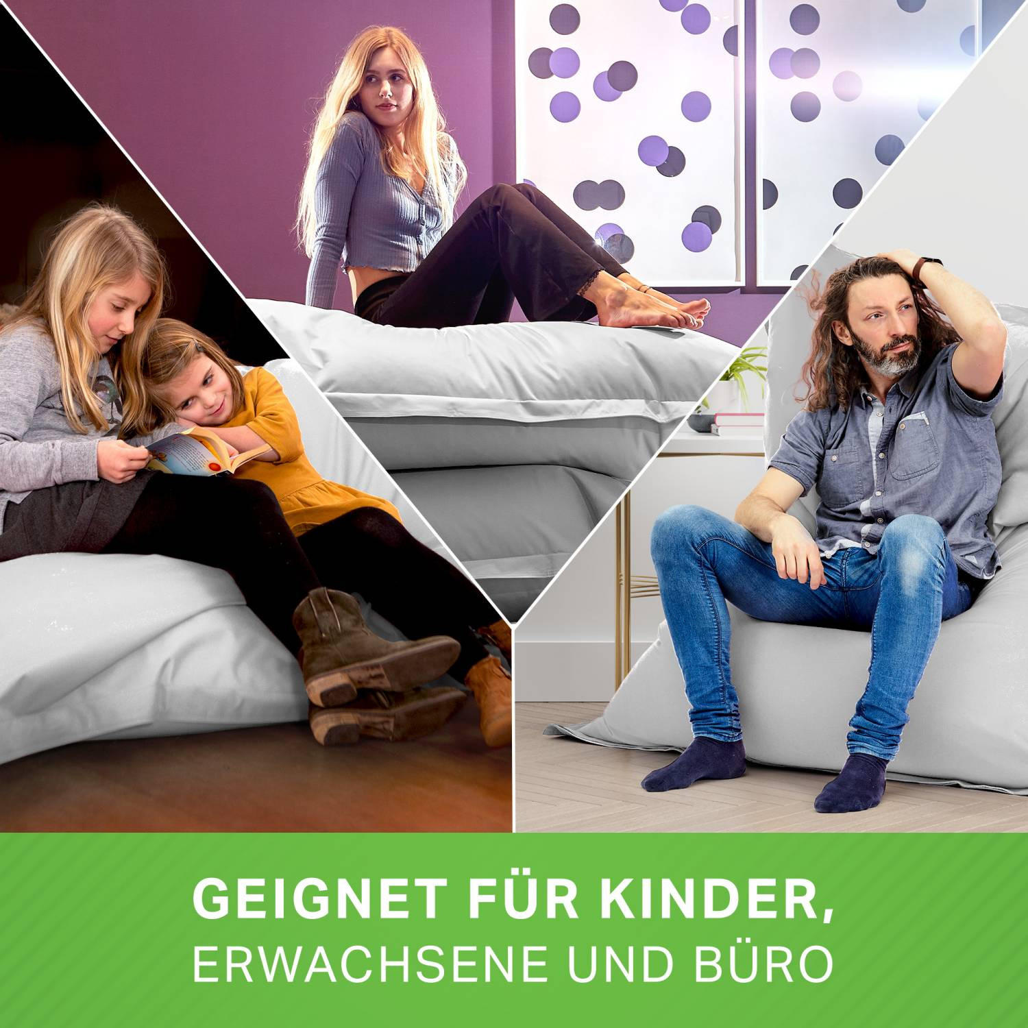 Thumbnail - Green Bean Sitzsack, Hellgrau, Textil, Füllung: Styroporkugeln, Rechteckig, 140x25x180 cm, Hergestellt in Deutschland, G...