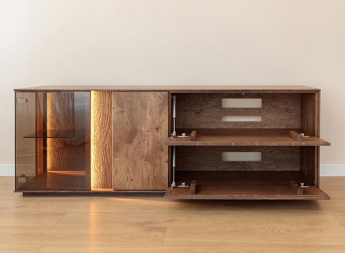 WOHNZIMMER-SET Collodi Wildeiche Tabak (3tlg) - Türanschlag links - Wildeiche/Eichefarben, Holz (318/205/70cm) - Feldmann-Wohnen