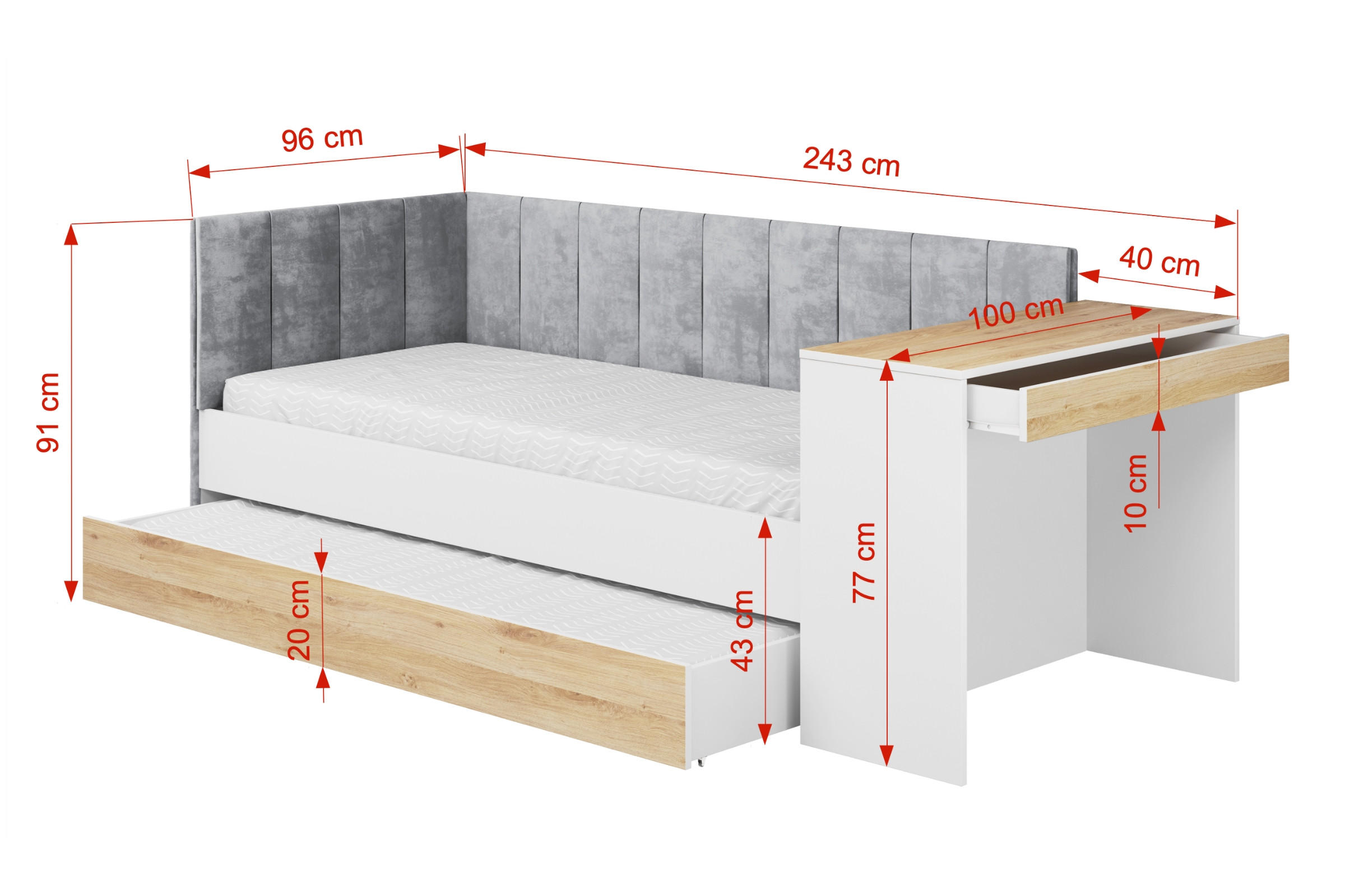 Thumbnail - Deine Möbel 24 Jugendbett, Weiß, Holzwerkstoff, Textil, 90x200 cm, Kinder- & Jugendzimmer, Jugendmöbel, Jugendbetten