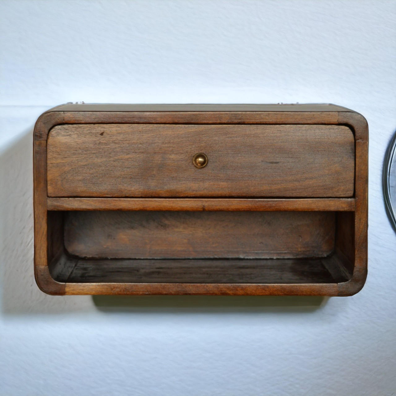 NACHTTISCH wandmontierbar mit Kastanienfinish - Messingfarben/Braun, Holz/Metall (45/25/32cm) - Artisan Furniture
