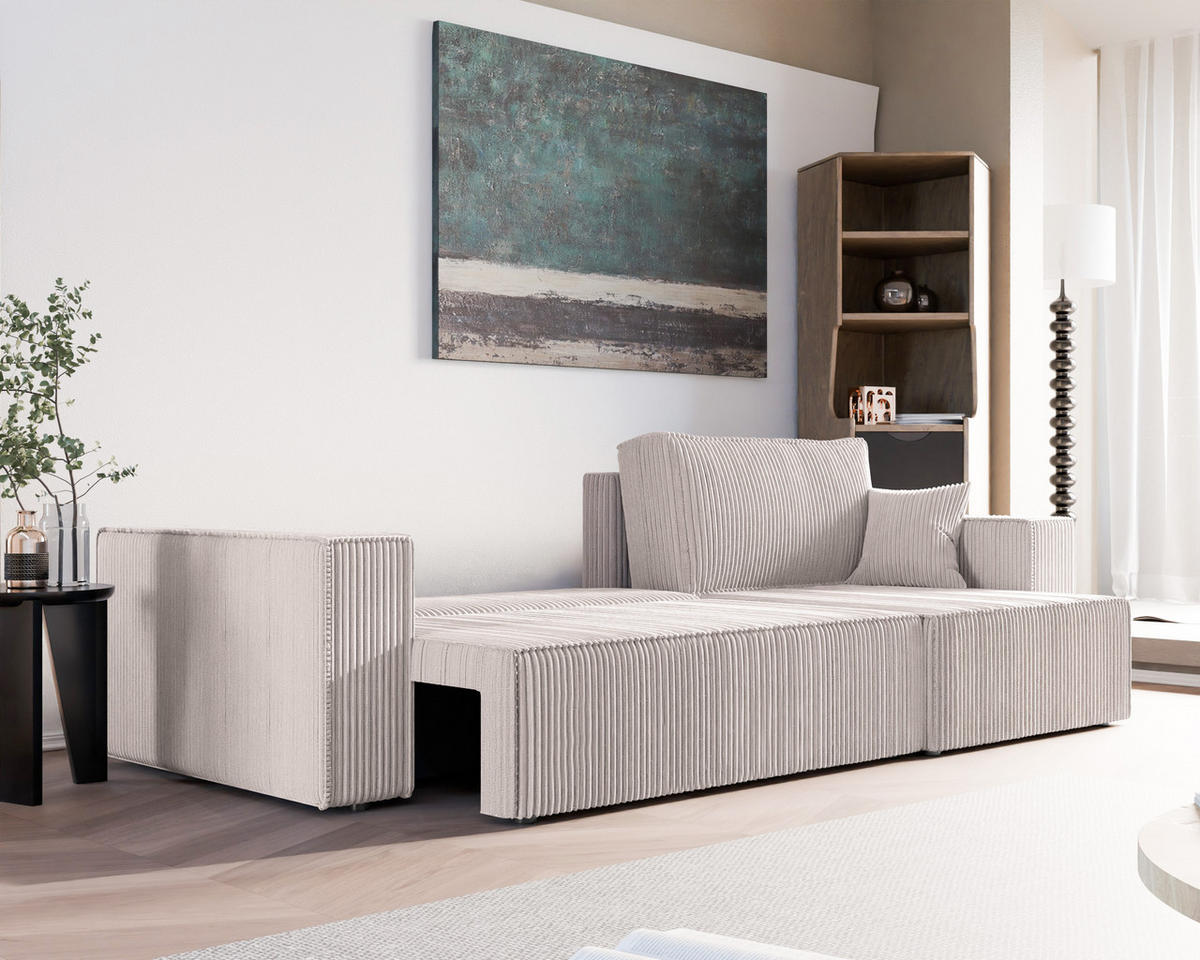 ECKSOFA mit Schlaffunktion und Bettkasten, Beige - Beige, Holzwerkstoff/Textil (145/276cm) - Idohome