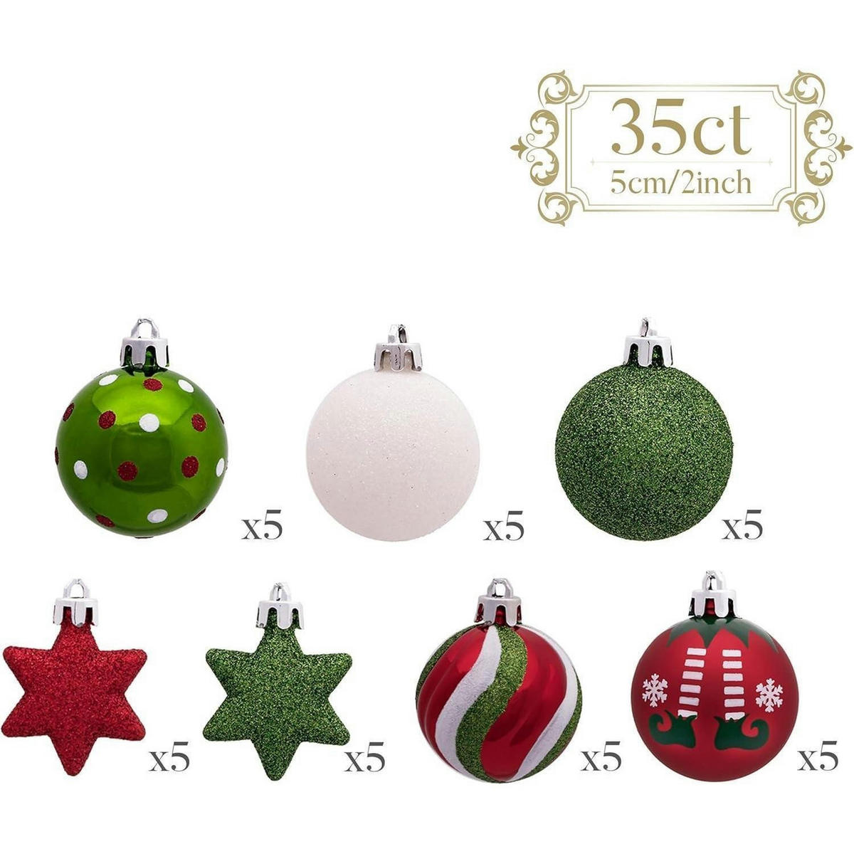 WEIHNACHTSKUGELN 35-teiliges Set 5 cm Kunststoff Rot Grün Weiß - Multicolor, Kunststoff (5/5/5cm)