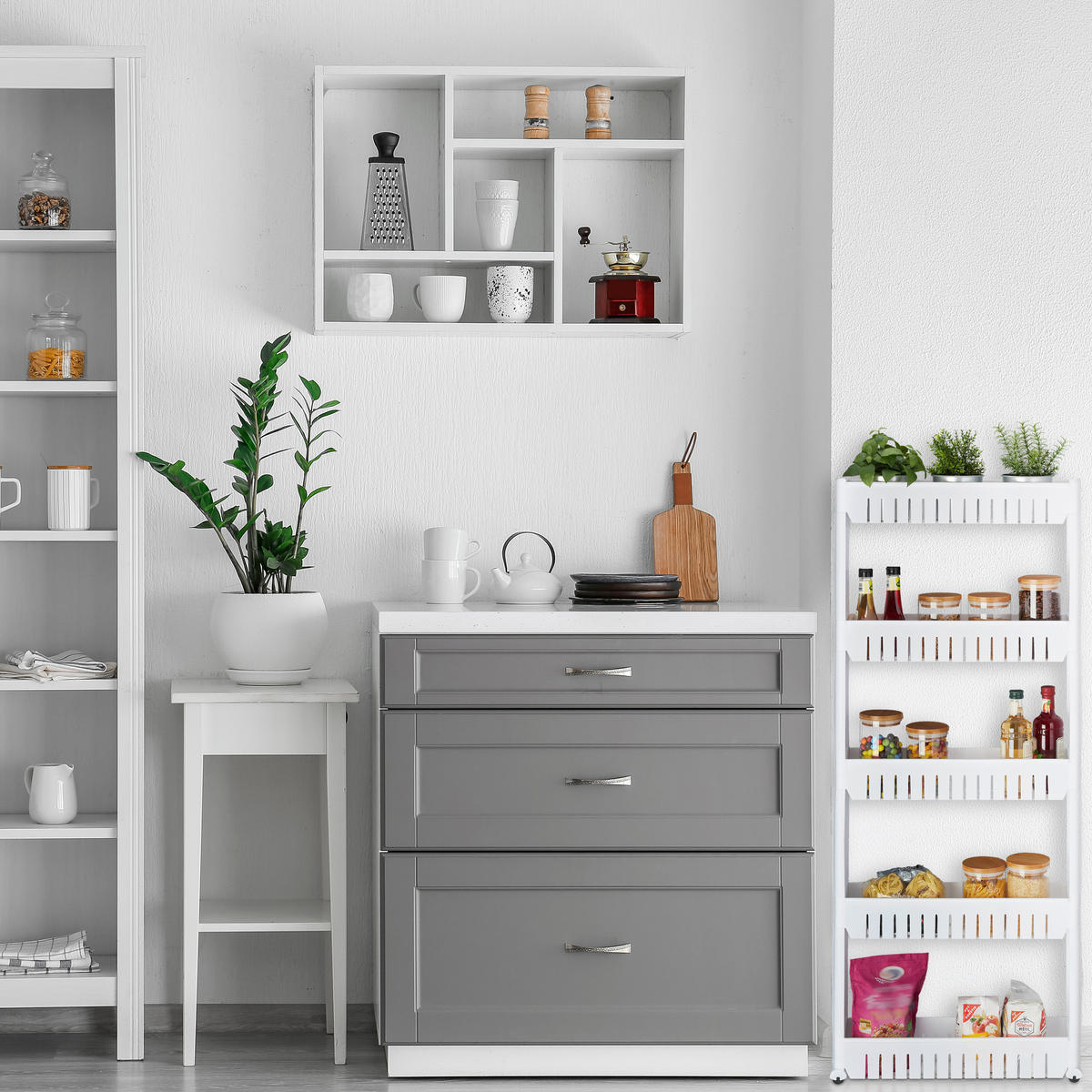 VOZÍK do výklenku - biela, plast (12.5/131/54cm) - Relaxdays