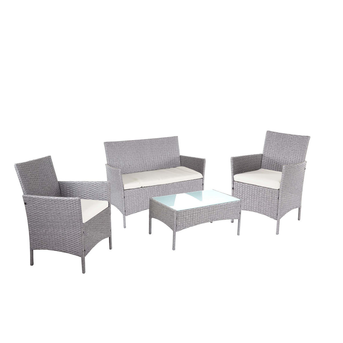 POLY-RATTAN GARTEN-GARNITUR Grau - Weiß/Grau, Kunststoff - MCW