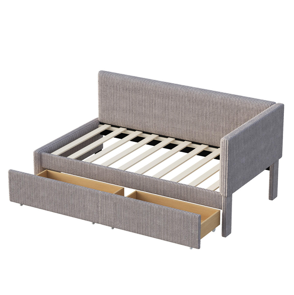 POLSTERBETT 90/200 cm Grau aus Stoff mit 2 Stauraumschubladen - Grau, Leder (90/200cm) - OKMYHOME